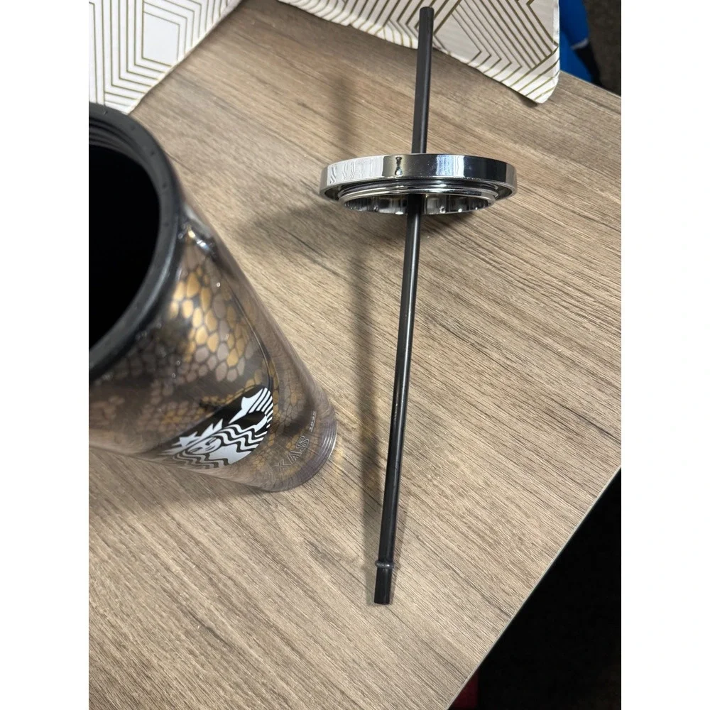 Starbucks Texas Snake Print Tumbler‎ Reusable Cup With Straw Lid chrome look lid